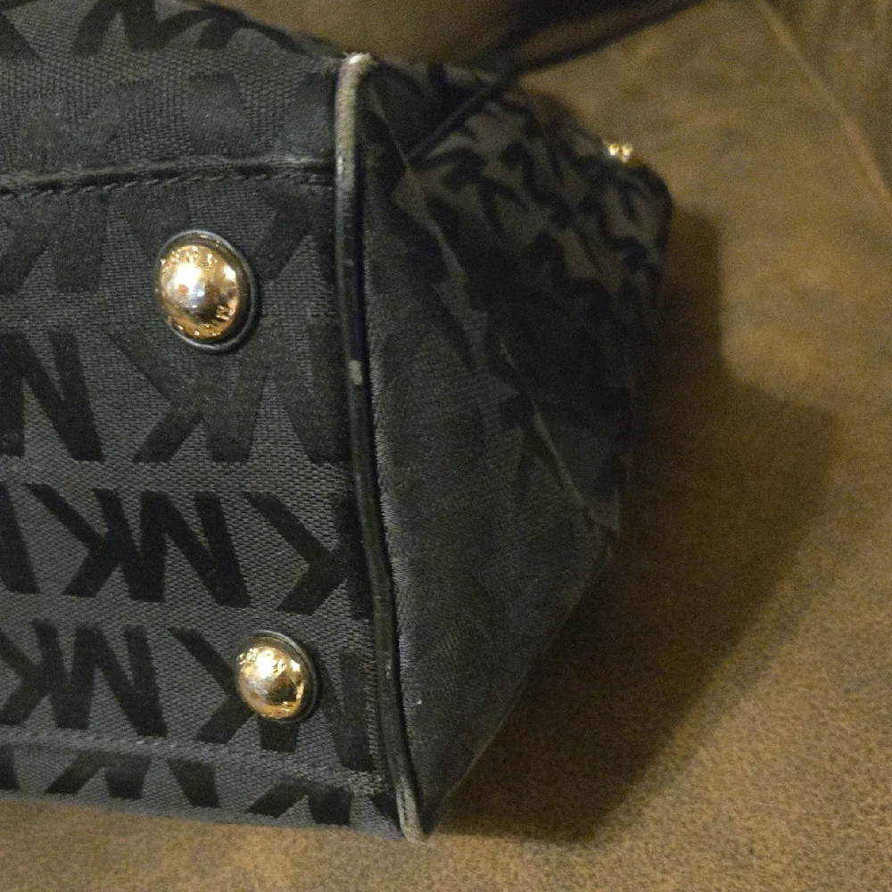 Michael Kors Black MK Logo Tote Bag With Front Pocket & Spacious Interior